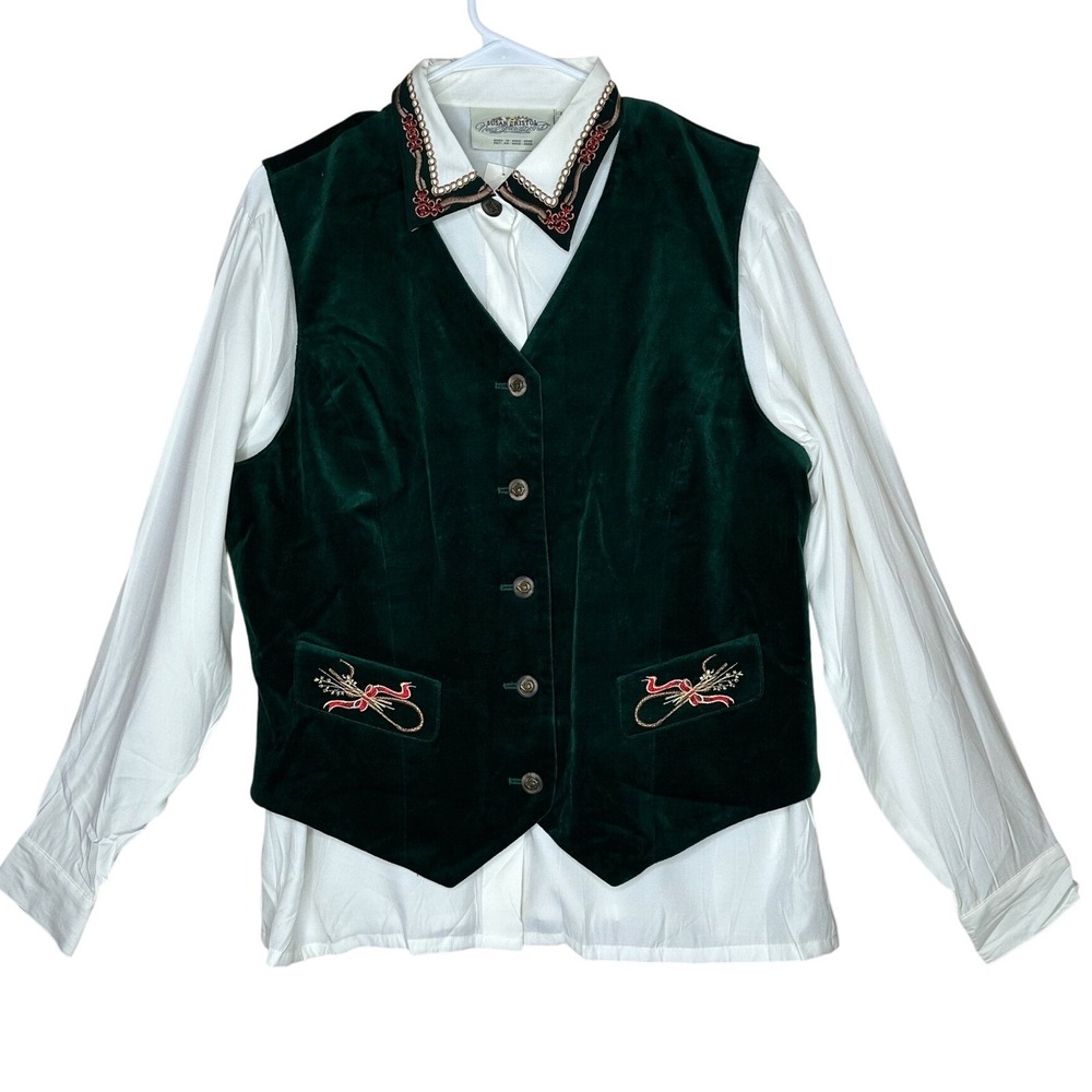 Susan Bristol NWT VTG Velvet Vest Top Green Embroidered‎ Size 16 Holiday Party